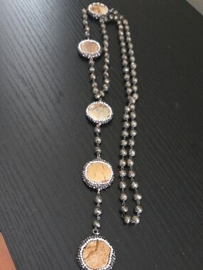 Vintage Long Necklack With Jasper Cabochones